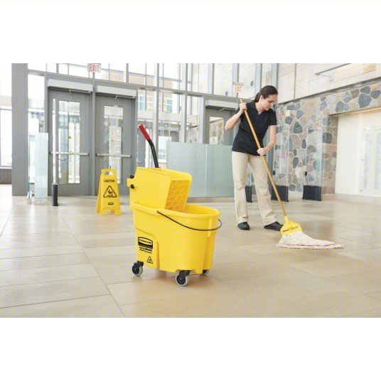 Rubbermaid FG758088YEL Mop Bucket and Wringer Side Press, 8 3/4 gal Capacity, Plastic, Oval
