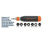 Megapro 181ML-B Multi-Bit Screwdriver #0/#1/#2/#3/#4/#6/T10/T15/T20/T25 Tip Size, 12 Tips, Locking