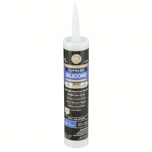 GE 2814816 Supreme Silicone, Clear, 10 oz, Cartridge, 301% to 500% Elongation Range