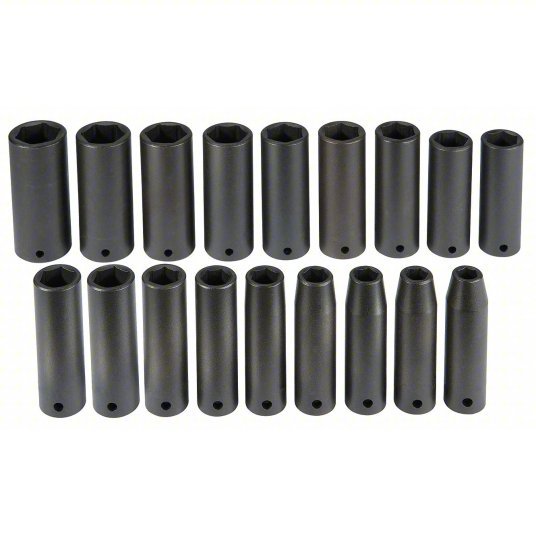 Proto J72149M Impact Socket Set 1/2 in Drive Size, 18 Pieces, 10 to 27 mm Socket Size Range, (18) 6-Point