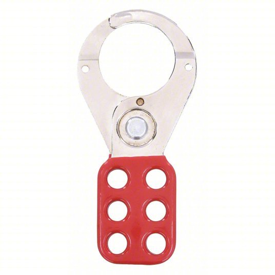 Master Lock 421 Lockout Hasp Std Hasp, 1.5 in Opening Size, Red, 6 Padlocks