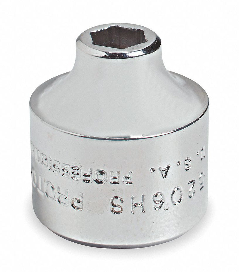 Proto J5214HS Socket, SAE, 3/8 in Drive, 7/16 in, 6-Point, Short, Chrome