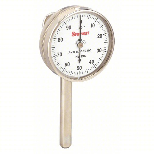 Starrett 196A6Z Back Plunger Dial Indicator 0.1 in Range, Continuous Reading, 0-100 Dial Reading, Jeweled