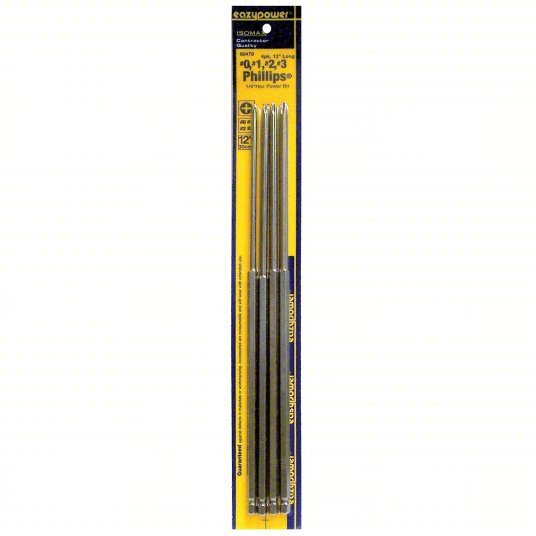 Isomax 88479 Phillips Bit Set, 4 No. of Pieces, 1/4 in Hex Shank Size, Steel
