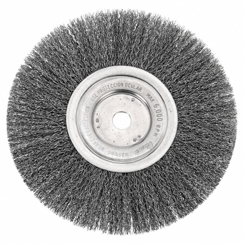 Weiler 93121 Wire Wheel Brush, Crimped Steel, 8 in Dia x 3/4 in Wd, 5/8 in Arbor, 0.014 in Fill