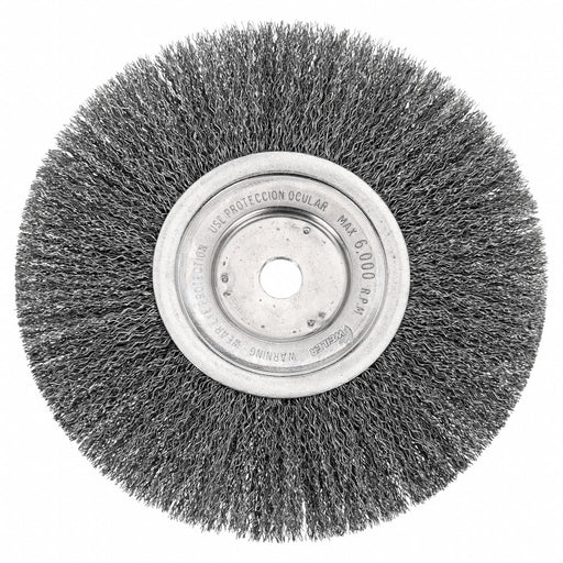 Weiler 93121 Wire Wheel Brush, Crimped Steel, 8 in Dia x 3/4 in Wd, 5/8 in Arbor, 0.014 in Fill
