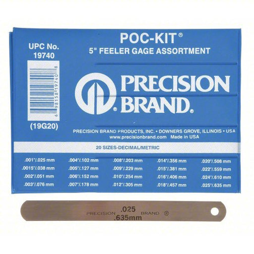 Precision 19740 Feeler Gauge Set Inch/Metric, 20 Feeler Blades, 0.001 in to 0.025 in Thick Range - Redwood.KV5XE66