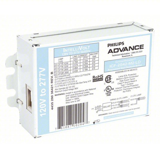 Advance ICF-2S42-M2-LD-K CFL Ballast 120 to 277V AC, 1/2 Lamps Supported, 26 W_28 W_32 W_38 W_42 W Bulb Watt