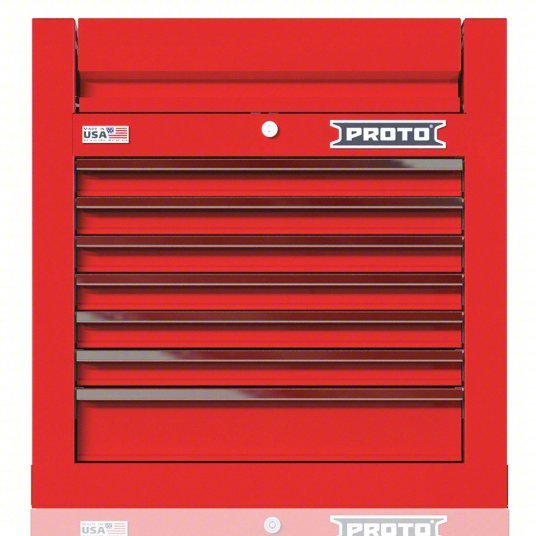 Proto JSTV2728CS07RD Top Chest Gloss Red, 27 in W x 22 3/8 in D x 28 in H, Red, Fully Extended Ball Bearing