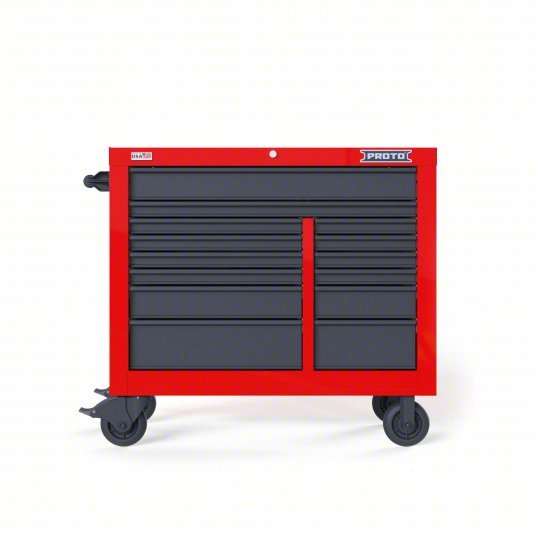 Proto JSTV4239RD14RG Rolling Tool Cabinet Red / Gray Drawer, 42 in W x 22 3/8 in D x 38 1/2 in H, 14 Drawers