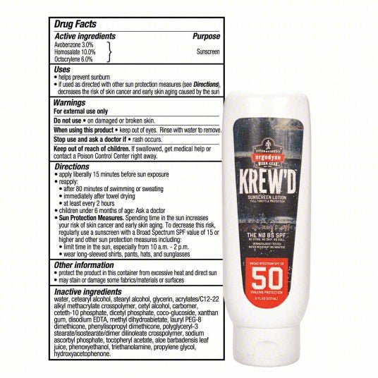 Krew'd by Ergodyne 6351 Sunscreen 50 SPF, Lotion, 8 oz