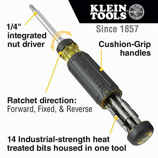 Klein 32305 Multi-Bit Screwdriver, 14 Tips