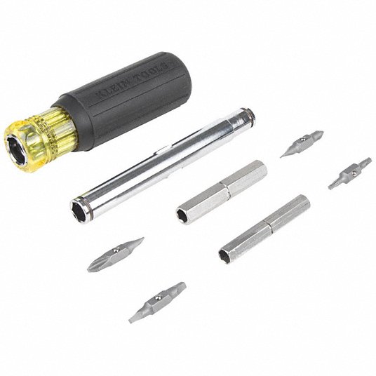 Klein 32500MAG Multi-Bit Screwdriver Phillips/Slotted/Square/Torx Tip, 8 Tips, 7 3/4 in Overall Lg
