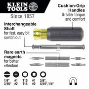 Klein 32500MAG Multi-Bit Screwdriver Phillips/Slotted/Square/Torx Tip, 8 Tips, 7 3/4 in Overall Lg
