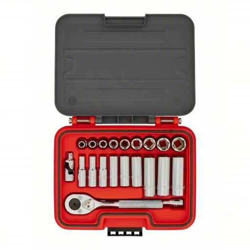 Proto J52121S Socket Set 3/8 in Drive Size, 21 Pieces, 5/16 in to 3/4 in Socket Size Range, (9) 12-Point