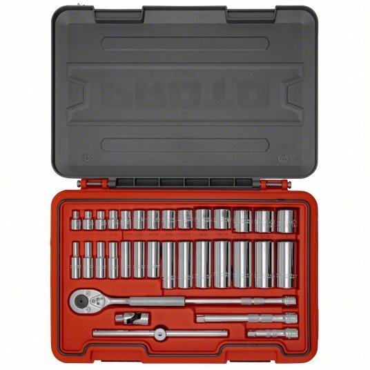 Proto J52134S Socket Set 3/8 in Drive Size, 34 Pieces, 1/4 in to 1 in Socket Size Range, (14) 12-Point