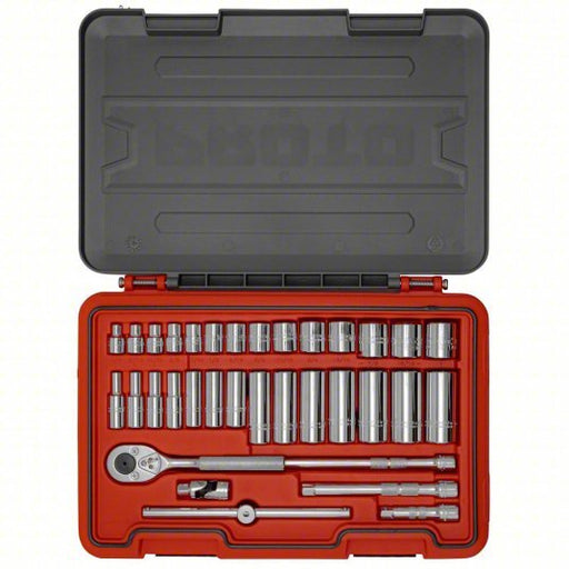 Proto J52134S Socket Set 3/8 in Drive Size, 34 Pieces, 1/4 in to 1 in Socket Size Range, (14) 12-Point