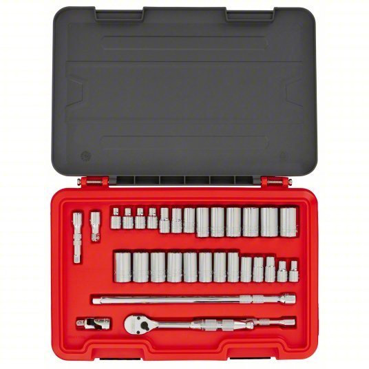 Proto J52332AS Socket Set 3/8 in Drive Size, 32 Pieces, 1/4 in to 7/8 in, 8 mm to 20 mm Socket Size Range