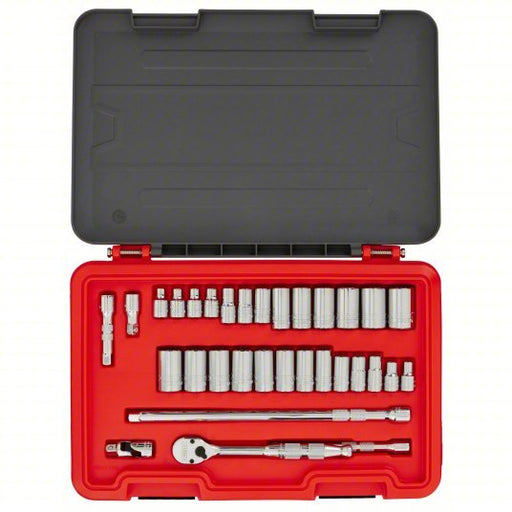 Proto J52332AS Socket Set 3/8 in Drive Size, 32 Pieces, 1/4 in to 7/8 in, 8 mm to 20 mm Socket Size Range