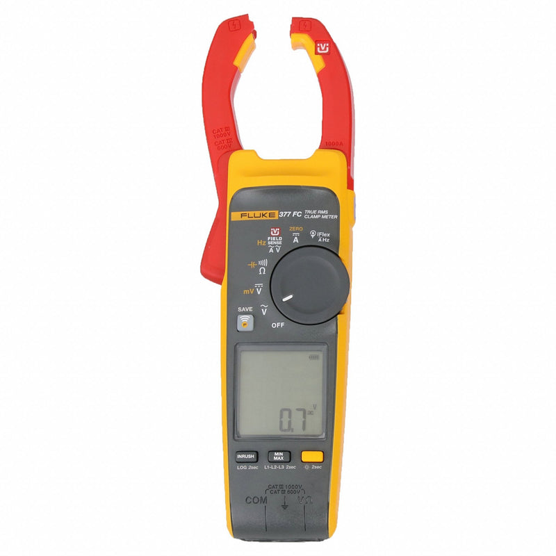 Fluke Fluke-377 FC Digital Clamp Meter, TRMS, CAT III 1000V/CAT IV 600V, 1,000 A Max AC, Backlit LCD, 1.3 in Jaw