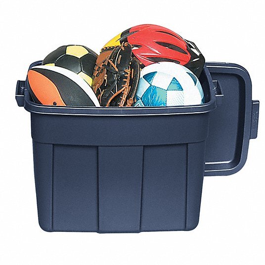 Rubbermaid RMRT180000 Storage Tote 18 gal, 23 7/8 in x 16 3/8 in x 17 1/2 in, Dark Blue/Metallic Body, Blue