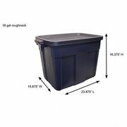 Rubbermaid RMRT180000 Storage Tote 18 gal, 23 7/8 in x 16 3/8 in x 17 1/2 in, Dark Blue/Metallic Body, Blue