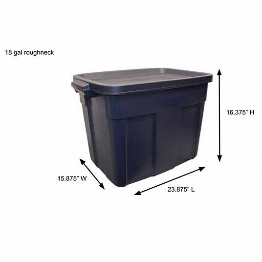 Rubbermaid RMRT180000 Storage Tote 18 gal, 23 7/8 in x 16 3/8 in x 17 1/2 in, Dark Blue/Metallic Body, Blue