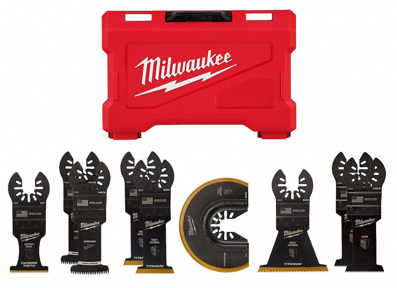 Milwaukee 49-10-9113 OPEN-LOK Oscillating Multi-Tool Blade Set, 9 Blades, Bi-Metal/HCS, Cuts Wood/Metal/PVC/Drywall, Universal Open-Back Fit