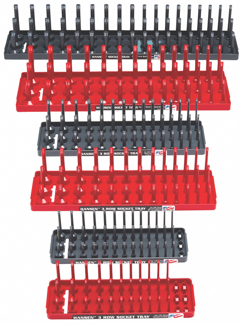 Hansen 92013 Socket Tray, Gray/Red, 22-5/8 in Overall Wd, 39_42_45_54 Posts/Slots, Plastic, Sockets