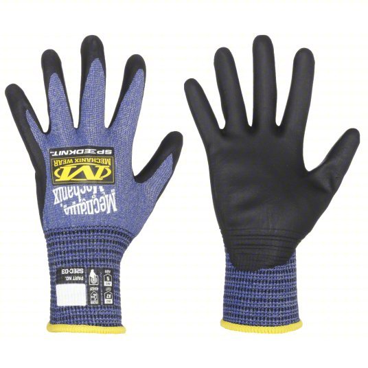 Mechanix S2EC-03-007 Knit Gloves S (7), ANSI Cut Level A7, Palm, Dipped, Water-Based Polyurethane, 1 PR