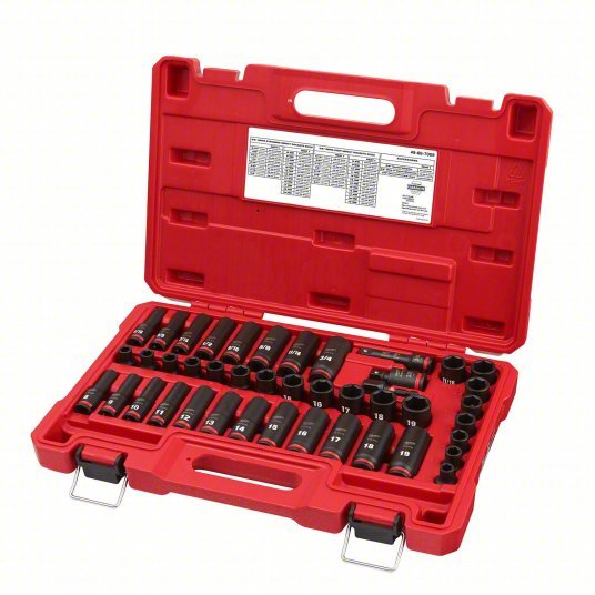 Milwaukee 49-66-7009 Impact Socket Set 3/8 in Drive Size, 43 Pieces, (20) 6-Point, (28) 6-Point