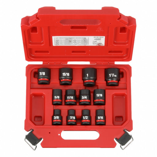 Milwaukee 49-66-7010 Impact Socket Set, 1/2 in Drive Size, Small Set (0-50 pieces) Set Size, 12 Pieces, 0, SAE