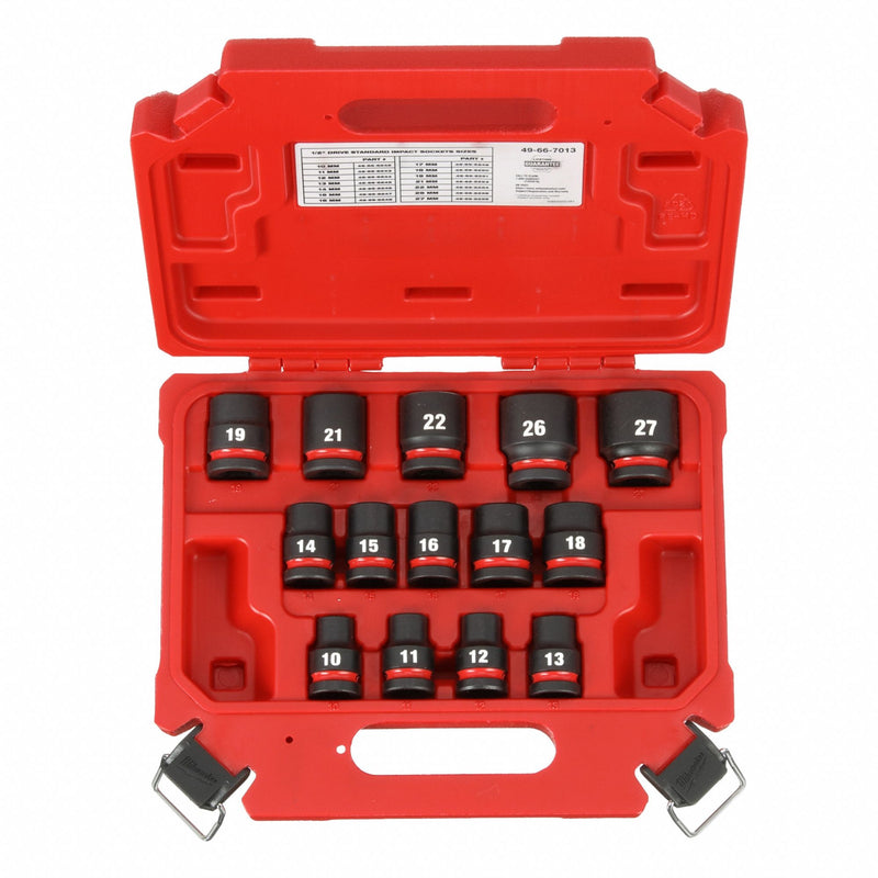 Milwaukee 49-66-7013 Impact Socket Set, 1/2 in Drive Size, Small Set (0-50 pieces) Set Size, 14 Pieces, 0