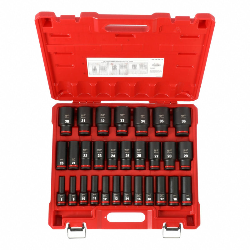 Milwaukee 49-66-7015 Impact Socket Set, 1/2 in Drive Size, Small Set (0-50 pieces) Set Size, 29 Pieces, 0