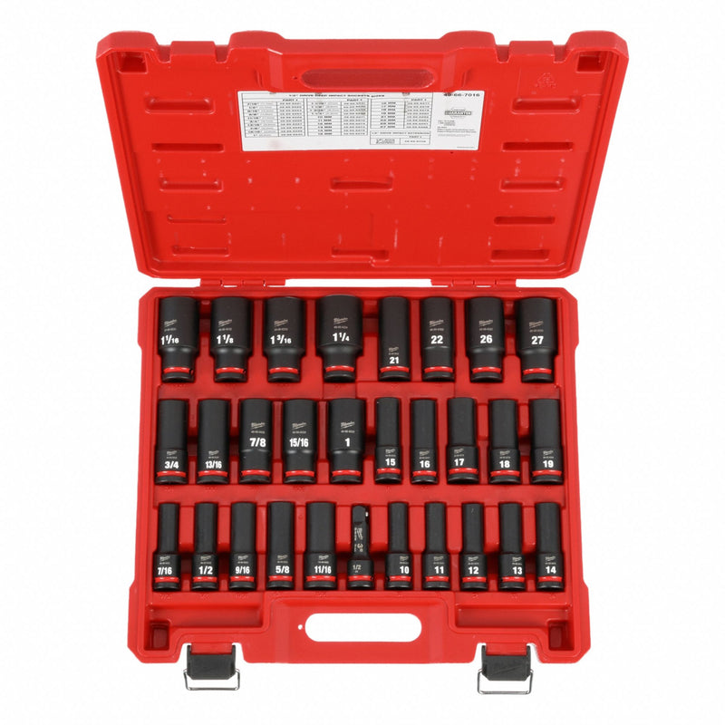 Milwaukee 49-66-7016 Impact Socket Set, 1/2 in Drive Size, Small Set (0-50 pieces) Set Size, 29 Pieces, 0