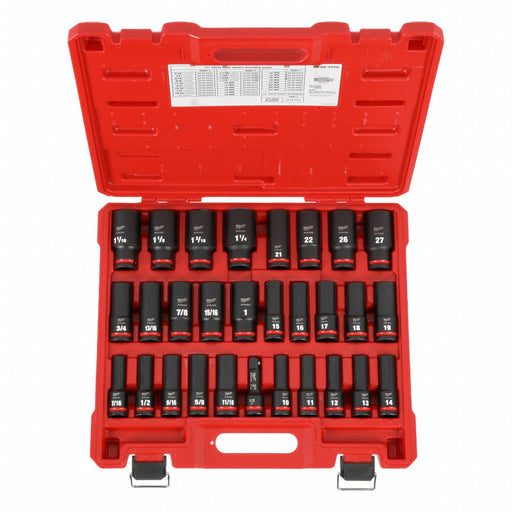 Milwaukee 49-66-7016 Impact Socket Set, 1/2 in Drive Size, Small Set (0-50 pieces) Set Size, 29 Pieces, 0