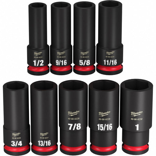Milwaukee 49-66-7022 Impact Socket Set, 1/2 in Drive Size, Small Set (0-50 pieces) Set Size, 9 Pieces, 0, SAE