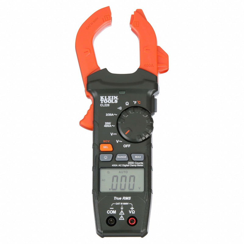 Klein Tools CL220 Digital Clamp Meter TRMS, CAT III 600V, 400 A Max AC Current Measurement, Clamp Jaw