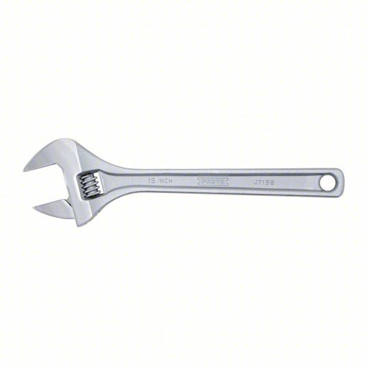 Proto J715B Adjustable Wrench: Alloy Steel, Chrome, 15 5/32 in Overall Lg, 2 1/16 in Jaw Capacity