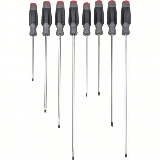 Proto J1208SCLF Screwdriver Sets 8 Pieces, Cabinet/Keystone/Phillips Tip, #1/1/4 in/#2/3/16 in Tip Size