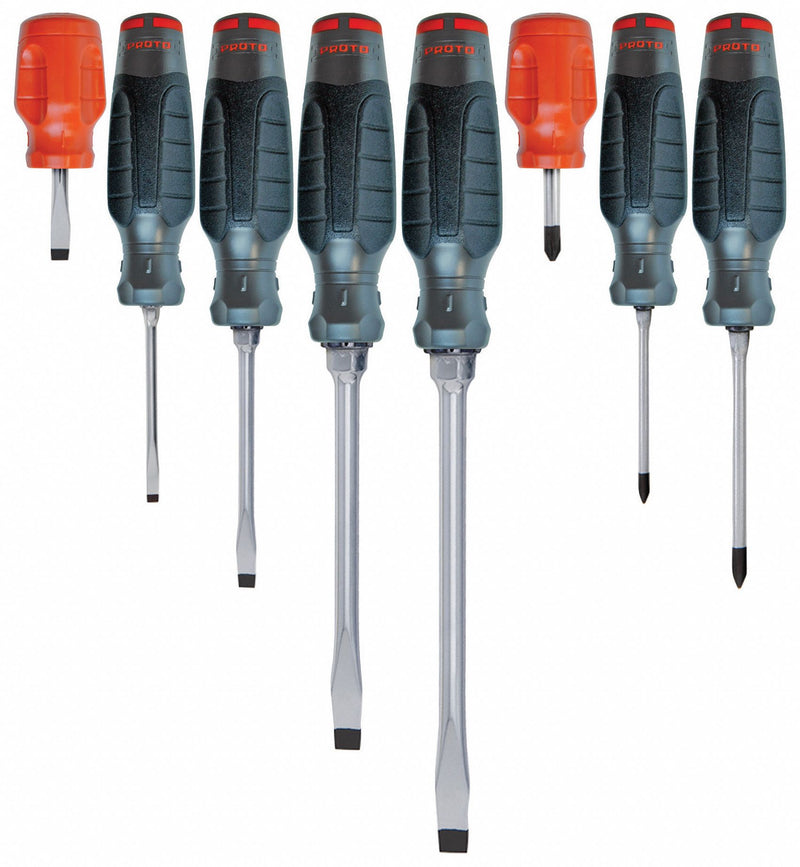 Proto J1208SCPF Screwdriver Set, 8 Pieces, SAE/Metric, Cabinet/Keystone/Phillips Tip, 14-3/4 in OL