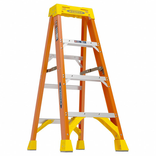 Werner 6204 Stepladder, 4 ft Ladder Size, Fiberglass, 300 lb Load Capacity, 16 lb Wt, 3.8 ft Standing Ht
