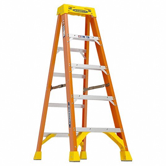 Werner 6205 Stepladder 5 ft Ladder Size, Fiberglass, 300 lb Load Capacity, 19 lb Wt, 2.8 ft Standing Ht
