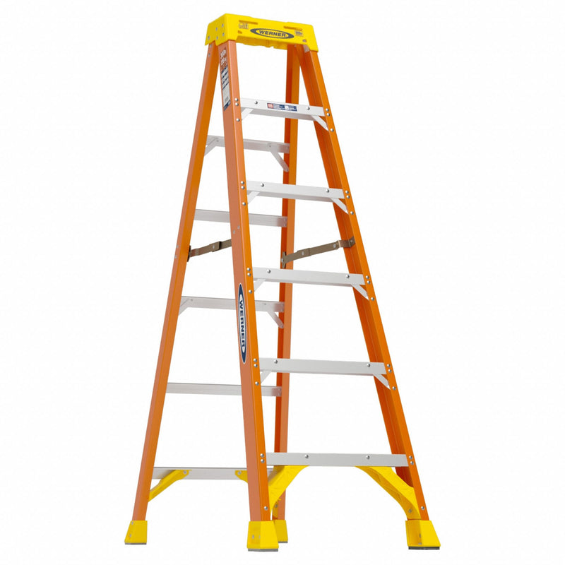 Werner 6206 Stepladder, 6 ft Ladder Size, Fiberglass, 300 lb Load Capacity, 22 lb Wt, 3.8 ft Standing Ht