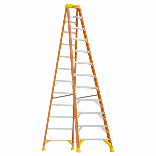 Werner 6212 Stepladder, 12 ft Ladder Size, Fiberglass, 300 lb Load Capacity, 49 lb Wt, 9.5 ft Standing Ht