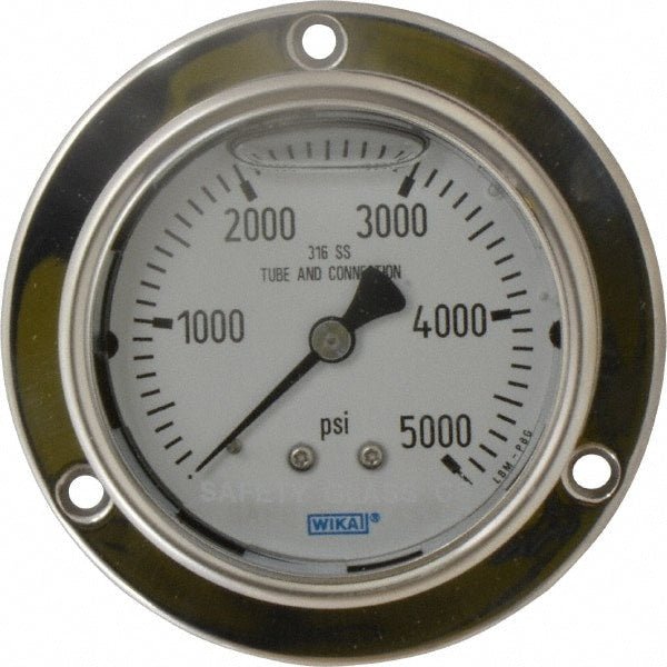 Wika 4283026 Pressure Gauge 2-1/2" Dial, 0 to 5,000 psi, 1/4" Thread, NPT, Lower Mount