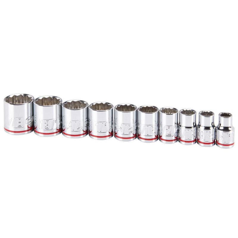 Quinn 64211 3/8 in. Drive SAE Chrome Socket Set, 10-Piece