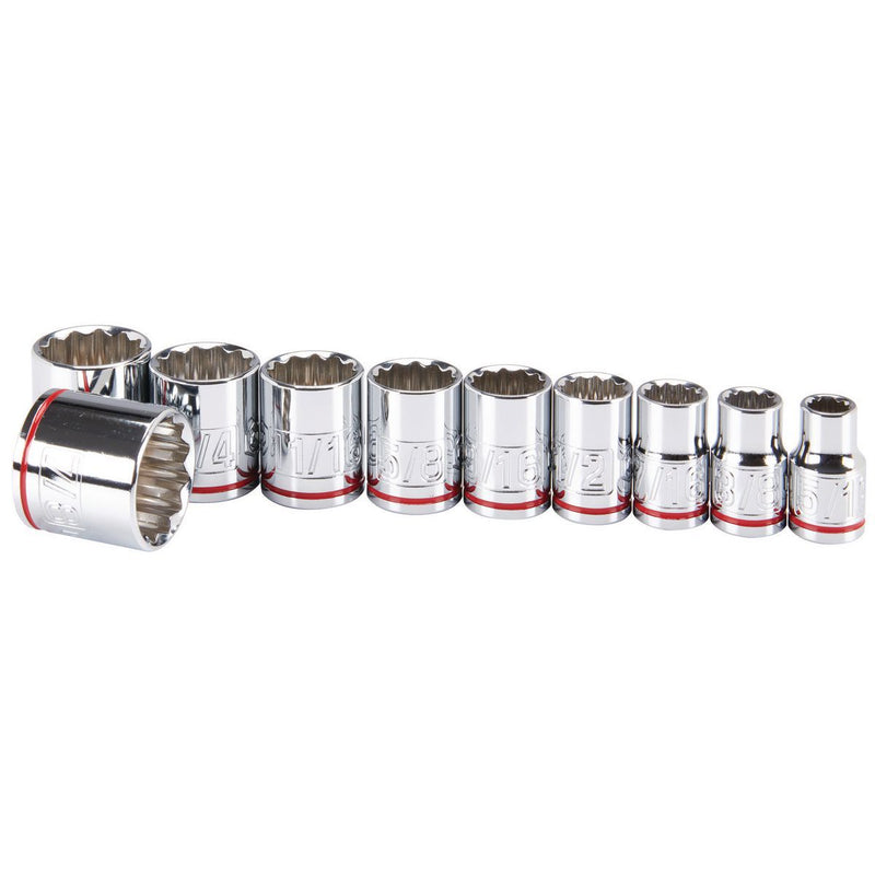 Quinn 64211 3/8 in. Drive SAE Chrome Socket Set, 10-Piece