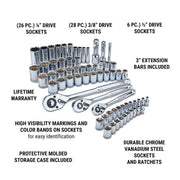 Quinn 64267 1/4 in., 3/8 in., 1/2 in. Drive SAE and Metric Hi-Vis Socket Set, 66-Piece