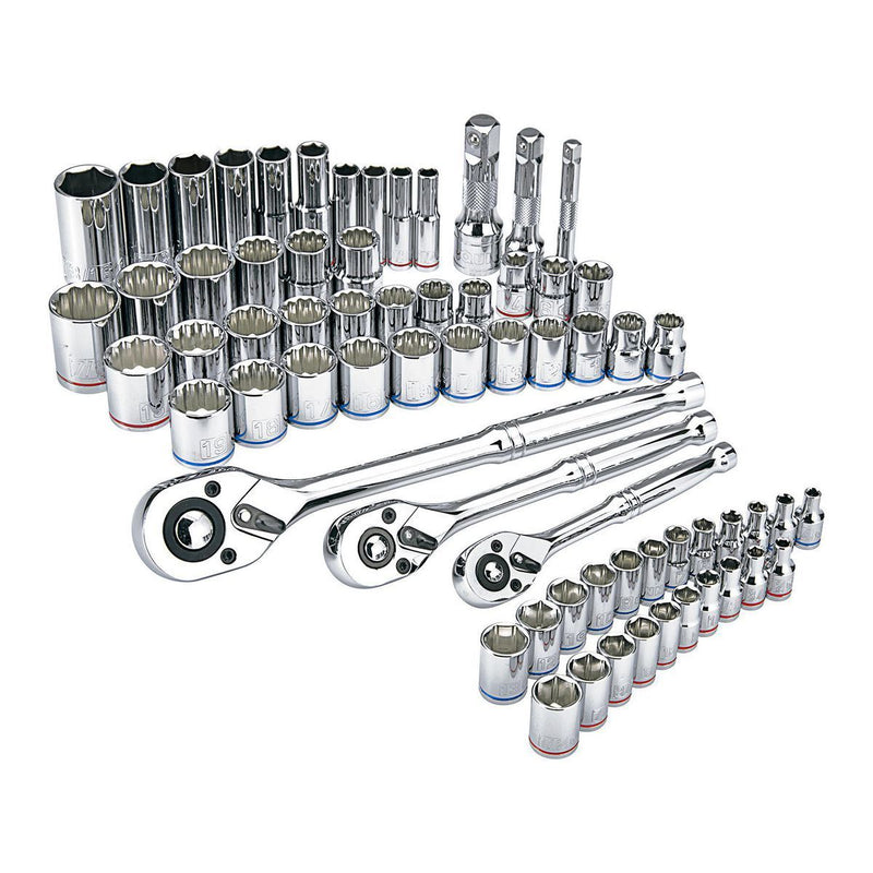 Quinn 64267 1/4 in., 3/8 in., 1/2 in. Drive SAE and Metric Hi-Vis Socket Set, 66-Piece